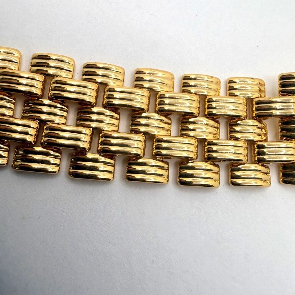 Vintage Gold Tone Basket Weave Bib Collar Statement Necklace - Picture 3 of 7